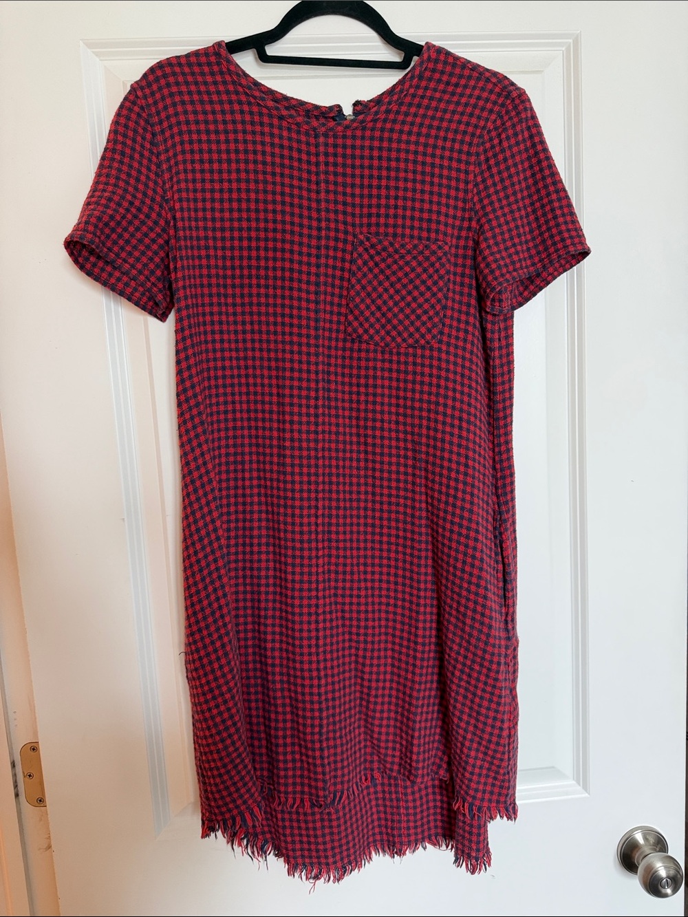 Current/Elliott Red and Navy Checked Shift Dress